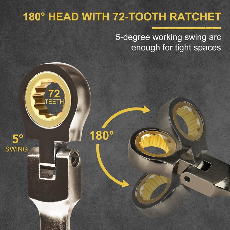 Egofine 10mm Ratchet Wrench Flex Head, 10mm Wrench Ratcheting Combination Wrenches Metric, Industrial Grade Gear Spanner with 12 Point Box End, 72-Teeth Ratchet Nickel Plating, Chrome Vanadium Steel - Image 3